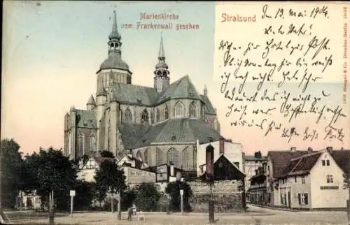 Ak Stralsund in Vorpommern, Marienkirche vom Frankenwall gesehen