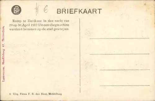 Ak Zierikzee Zeeland Niederlande, Loch, verursacht durch eine Bombe im Garten eines Grundstücks