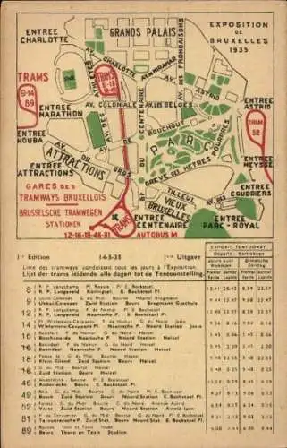 Stadtplan Ak Brüssel Ausstellung 1935, Grands Palais, Eingang Marathon, Eingang Houba