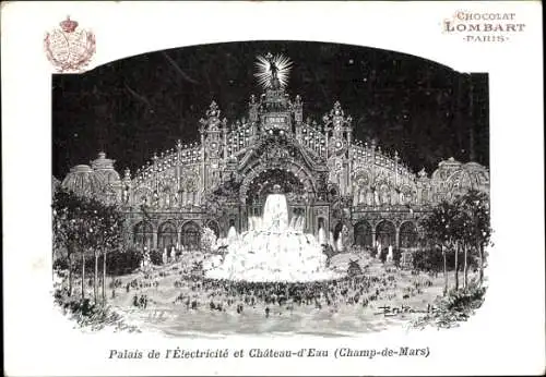 Künstler Ak Paris, Exposition Universelle 1900, Palais de l'Electricité, Chateau d'Eau,Champ de Mars