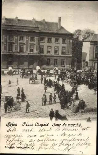 Ak Arlon Aarlen Wallonien Luxemburg, Place Leopold, Märztag