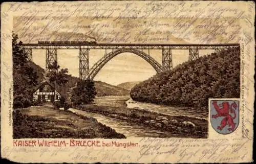 Künstler Wappen Litho  Müngsten Wuppertal in Nordrhein Westfalen, Kaiser Wilhelm Brücke, Haus