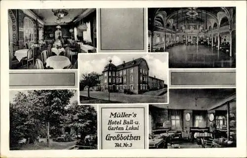 Ak Großbothen Grimma in Sachsen, Müllers Hotel, Saal, Garten