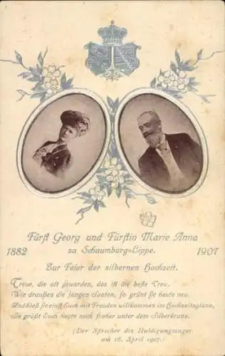 Ak Fürst Georg, Fürstin Marie Anna zu Schaumburg Lippe, Silberne Hochzeit