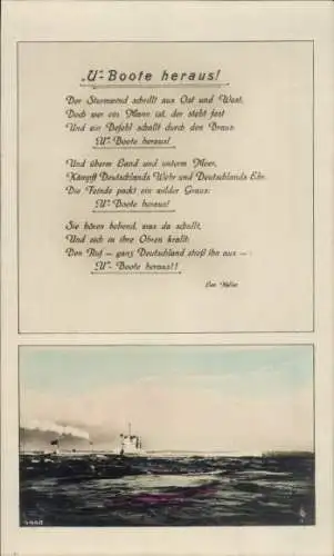 Ak Deutsches Unterseeboot, Kaiserliche Marine, Gedicht U-Boote heraus