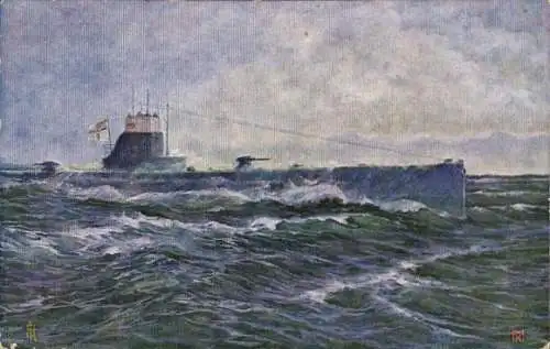 Künstler Ak Matthiessen, Karl, Deutsches Unterseeboot auf hoher See, Kaiserliche Marine, U Boot