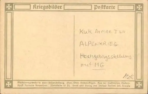 Ak Kuk Armee, Alpenkrieg, Maschinengewehr in einer Felsenstellung