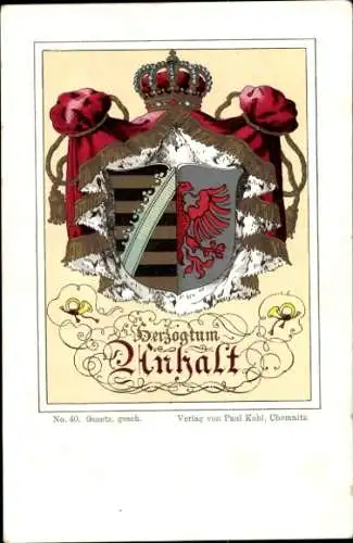 Wappen Litho Herzogtum Anhalt, Krone, Adler