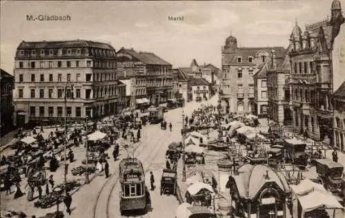 Ak Mönchengladbach am Niederrhein, Markt, Straßenbahn