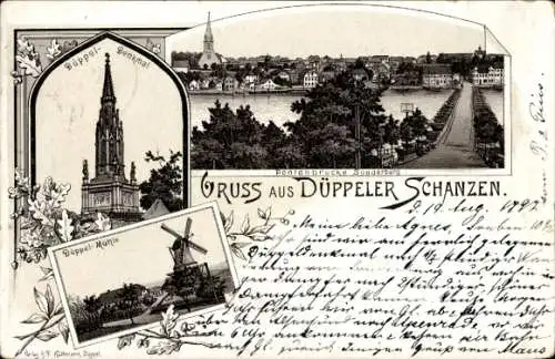 Litho Dybbøl Düppel Dänemark, Düppeler Schanzen, Düppel Mühle, Denkmal, Pontonbrücke Sonderburg