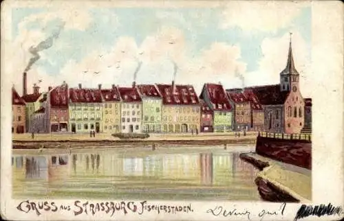 Litho Strasbourg Straßburg Elsass Bas Rhin, Fischerstaden