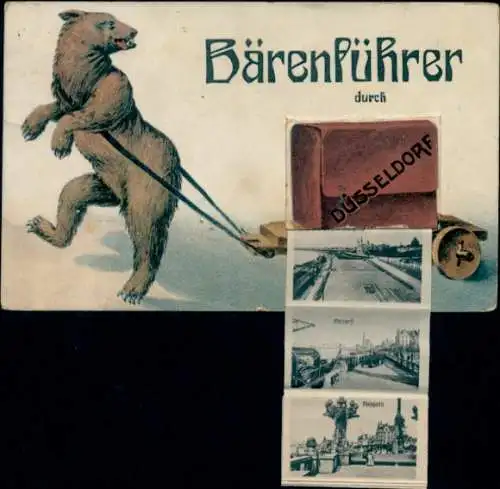 Leporello Ak Düsseldorf am Rhein, Bärenführer, Hafen, Rheinpartie, Werft