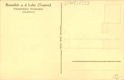 Ak Braunfels an der Lahn, Fremdenheim Krüsemann, Haupthaus