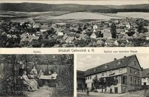 Ak Cattenstedt Blankenburg am Harz, Gasthof zum deutschen Hause, Garten, Gäste, Panorama