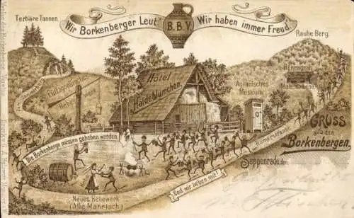 Litho Lüdinghausen im Münsterland Westfalen, Borkenberge, Hotel Haideblümchen, Neues Hebewerk