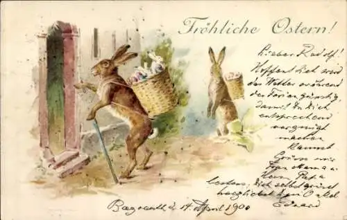 Litho Glückwunsch Ostern, Osterhasen, Ostereier-Lieferung