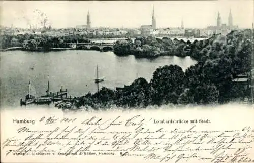 Ak Hamburg, Lombardsbrücke, Stadtpanorama