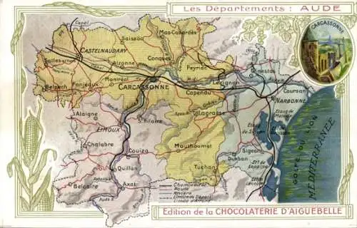 Landkarten Ak Aude, Carcassonne, Edition de la Chocolaterie d'Aiguebelle