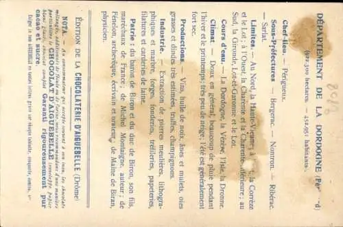 Landkarten Ak Périgueux Dordogne, Edition de la Chocolaterie d'Aiguebelle, Kathedrale