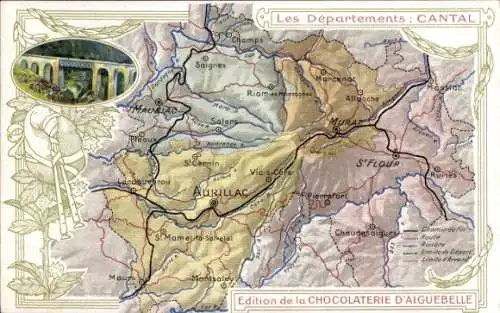 Landkarten Ak Cantal, Edition de la Chocolaterie d'Aiguebelle, Eisenbahnviadukt, Aurillac