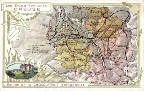 Landkarten Ak Creuse, Edition de la Chocolaterie d'Aiguebelle, Gueret, Château