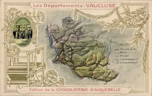 Landkarten Ak Vaucluse, Edition de la Chocolaterie d'Aiguebelle, Tor, Avignon