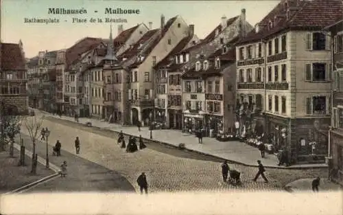 Ak Mulhausen Mühlhausen Elsass Bas Rhin, Rathausplatz