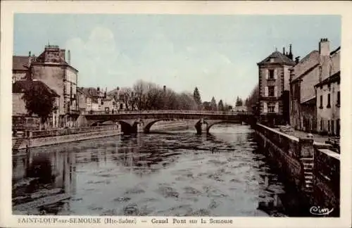 Ak Saint Loup sur Semouse Haute Saône, Grand Pont sur la Semouse