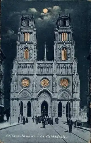 Mondschein Ak Orléans Loiret, Kathedrale