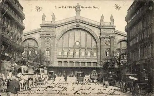 Ak Paris X., Gare du Nord, Bahnhof, Place de Roubaix, Autos