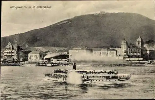 Ak Königswinter am Rhein, Teilansicht, Petersberg, Dampfer