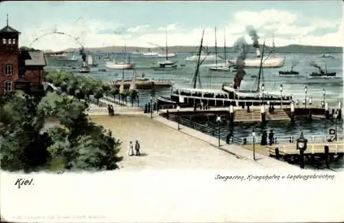 Ak Kiel, Seegarten, Kriegshafen, Landungsbrücken