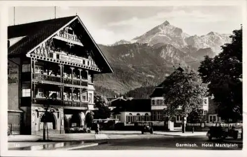 Ak Garmisch Partenkirchen, Hotel Marktplatz, Straße