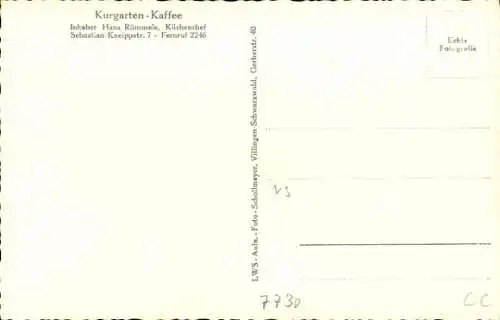 Ak Villingen im Schwarzwald, Kurgarten Kaffee