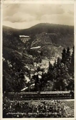 Ak Triberg im Schwarzwald, Bachjörg, 3 Bahnlinien der Schwarzwaldbahn