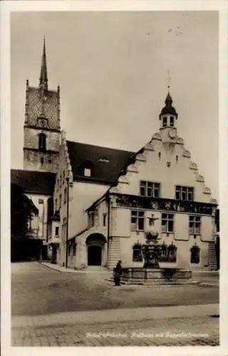 Ak Friedrichshafen am Bodensee, Rathaus mit Zeppelinbrunnen