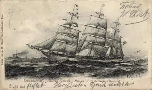 Künstler Litho Schulschiff des Deutschen Schulschiff-Vereins Großherzogin Elisabeth