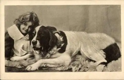 Ak Kind mit einem großen Hund