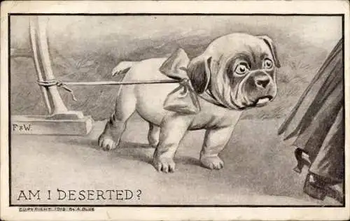 Künstler Ak Angeleinter Hund, wurde ich verlassen