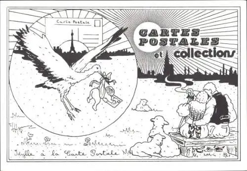 Ak Storch bringt ein Baby, Schäferin, Liebespaar