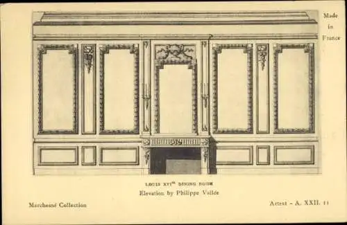 Ak Marchesne Collection, Louis XVI Esszimmer, Elevation von Philippe Vallee