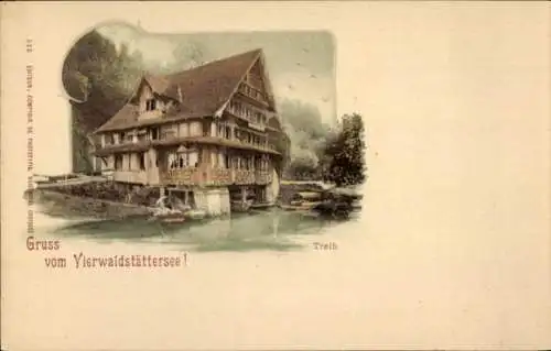 Litho Treib Seelisberg Kanton Uri, Fachwerkhaus, Vierwaldstättersee