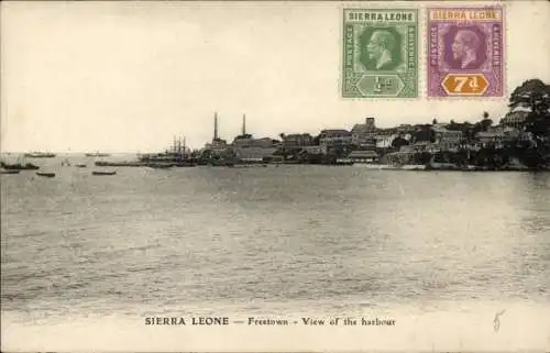 Ak Freetown Sierra Leone, Blick zu Stadt und Hafen