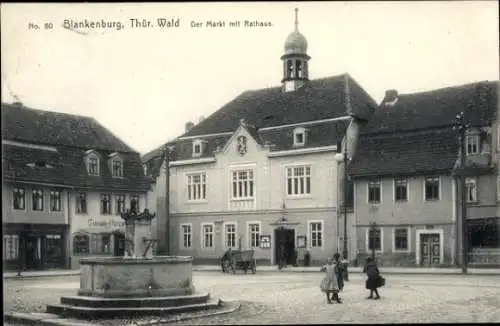 Ak Bad Blankenburg in Thüringen, Markt mit Rathaus