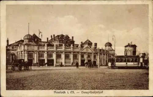 Ak Hansestadt Rostock, Hauptbahnhof, Straßenbahn