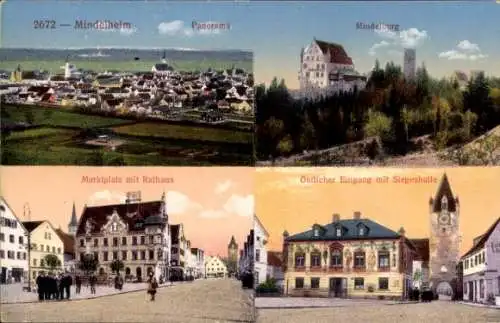 Ak Mindelheim im Unterallgäu, Panorama, Marktplatz, Rathaus, Siegeshalle, Mindelburg