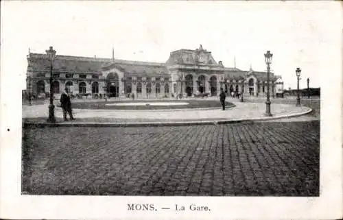 Ak Mons Wallonien Hennegau, La Gare et le Square