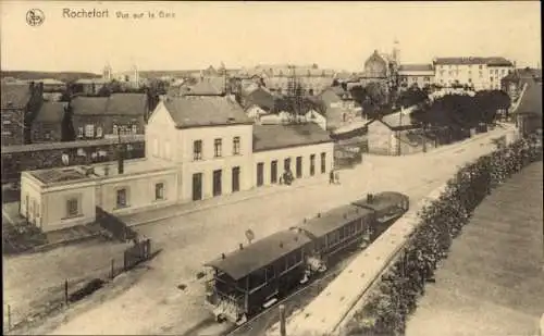 Ak Rochefort Wallonie Namur, Bahnhof, Straßenbahn