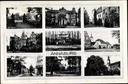 Ak Annaburg in Sachsen Anhalt, Rathaus, Schloss, Markt, Denkmal