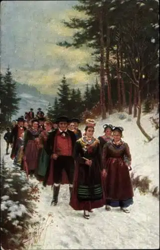 Künstler Ak Hasemann, Gruppe von Schwarzwäldern in Volkstrachten, Brautzug im Kinzigtal